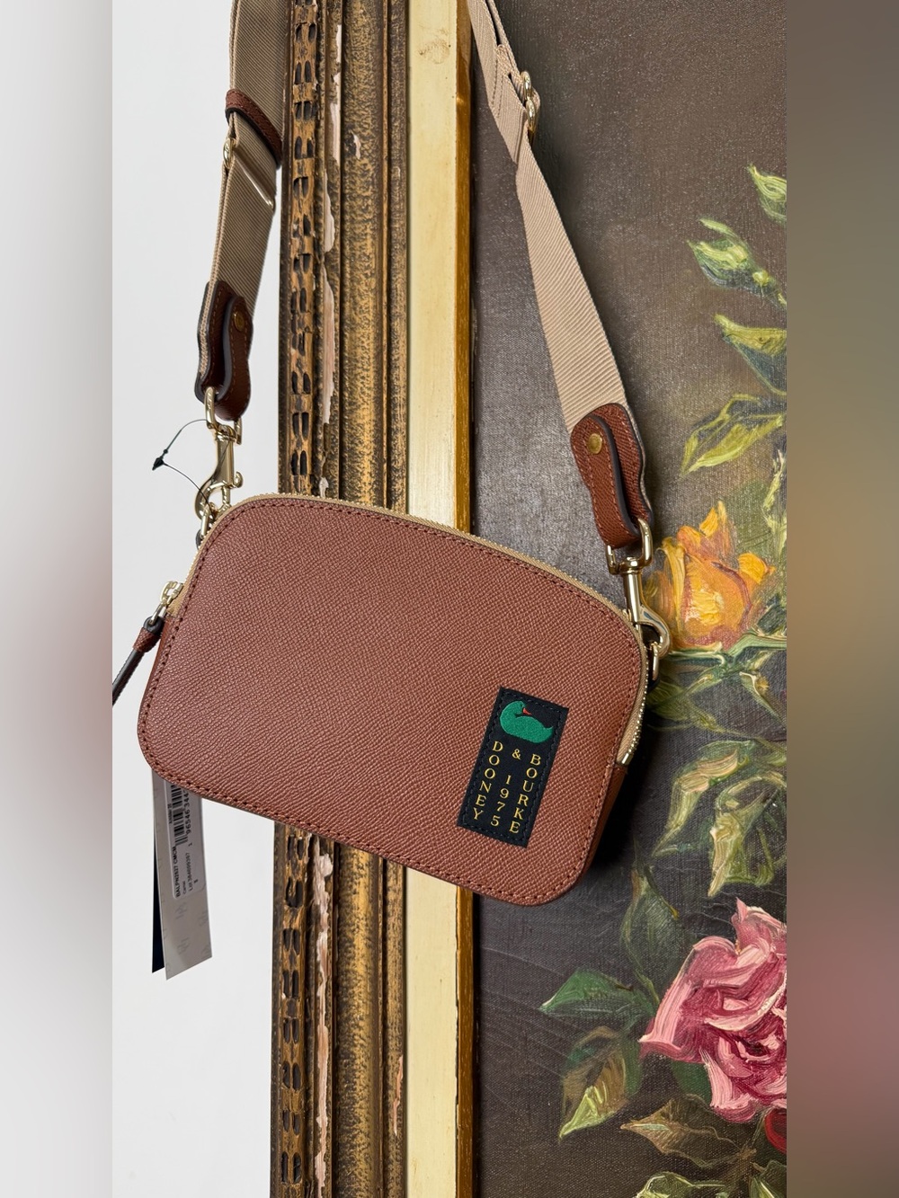 Dooney & Bourke Pebbled Crossbody in Rust Brown with Tan Strap